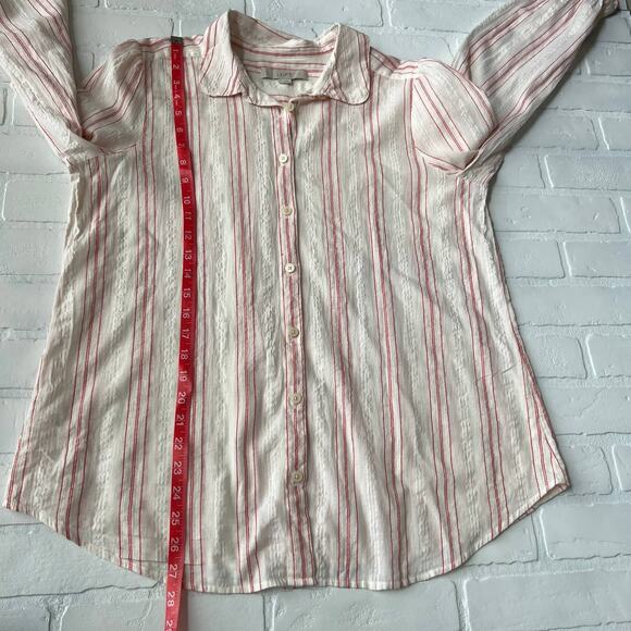 LOFT Vertical Red Pinstripe 100% Cotton Soft Button Down Shirt Top-sz L - Picture 3 of 4